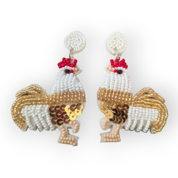 Jewelry - Rooster Chicken Beaded Earrings Farmcore Cottagecore